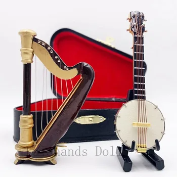 1:12 Casa Papusa Mini Instrument Retro Modelul Scena de Arta in Miniatura Prop BJD Guzheng Harpă Banjo