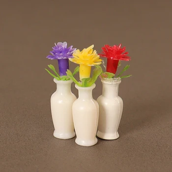 1 BUC Mini-Vaza de Flori Cu Sticla de Plastic casă de Păpuși de Simulare Roșu Purpuriu Galben Floare de 1/12 Miniatură Aranjament Floral Model