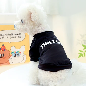 1 BUC Îmbrăcăminte pentru animale de Companie Câine de Primăvară/Vară Respirabil de Imprimare Negru Neobosit Pulover T-shirt Confortabil Pentru Mici Câini de talie Medie