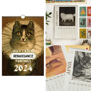 1 Bucată Calendat 2024 Urât Pisici Calendar Cadou De Anul Nou Calendar De Hârtie Decor Acasă Pentru Planificarea Calendaristică