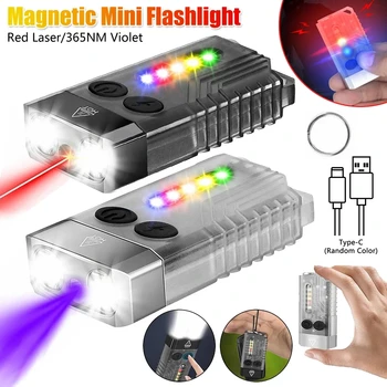 1000LM Fluorescente EDC Mini Breloc Lanterna USB Reîncărcabilă Impermeabil Buzunar Flash de Lumină Cu Redline Albastru Verde UV 365nm