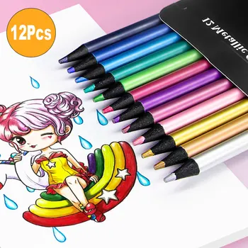 12BUC/set de Creioane Metalice, Lemn Negru Culoare Pictura cu Creioane de Colorat, Desen, Schiță, obiecte de Artă