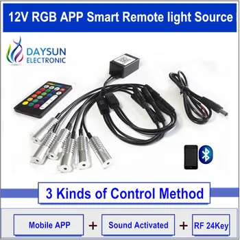 12V RGB Inteligent Sursă de Lumină pentru Partea Strălucire Fibra Optica Cablu Mobile APP Control de la Distanță RF 2W Sursa de Lumina pentru Masina Atmosferă de Lumină