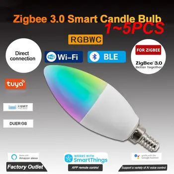 1~5PCS Tuya E12 E14 Smart Candle Bec RGBCW 5W Lampa LED Smartthings Control de la Distanță Compatibil Cu Alexa