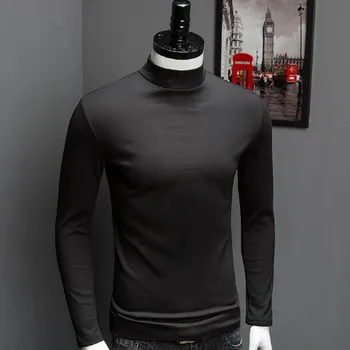 2022 Primavara Toamna Lux Solid Bărbați Guler Maneca Lunga Guler Înalt Modal Slim Topuri Supradimensionate Îmbrăcăminte pentru Bărbați tricou Moale