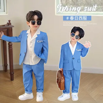 2023 Băieți de Primăvară Costum Albastru Set pentru Copii coreean Rochie de Performanță Costum Petrecere Copii Jachete de Moda Pantaloni 2 buc Haine
