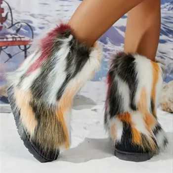 2023 Fierbinte Vanzare Pantofi pentru Femei Maneci pentru Femei Cizme de Iarna Rotund Toe Culori Amestecate Tub de Mijloc Toc Scăzut de Mari Dimensiuni Cizme de Zăpadă