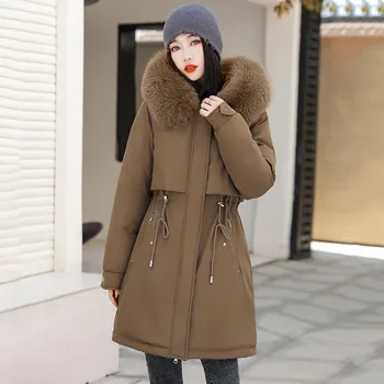 2023 Noua Jacheta de Iarna pentru Femei Gros Cald Jos Bumbac Căptușit Jachete Plus Velet cu Gluga Liber Parka Puffer Coat Căptușeală de Blană