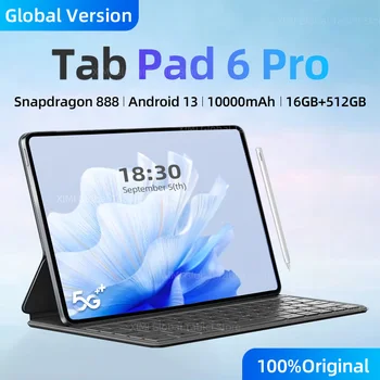 2024 Originale Versiune Globală Pad 6 Pro Snapdragon 888 Android 13.0 11 inch Tablet PC 10000mAh 512GB 16GB 5G HD 4K, Ecran WIFI Km