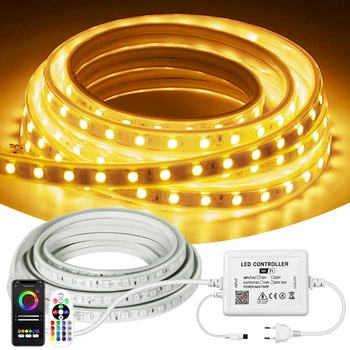 220V Benzi LED SMD5050 Flexibil RGB Banda de Exterior rezistent la apa IP67 Led-uri Panglică Estompat Lampa Benzi cu UE Plug Controller