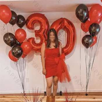 32inch Roșu Număr de Baloane Set Black Red Latex, Baloane Pentru Petrecere de Aniversare Adult Decor 18 Fete Ziua de nastere Globos