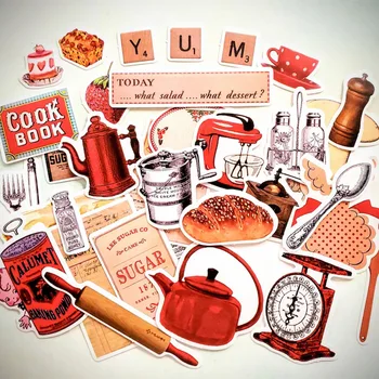 35 BUC Vintage Retro Bicarbonat de Gătit Autocolante Bucătărie Tema Decalcomanii pentru Jurnal, Laptop, Sticla de Apa, Album, Carte de a Face DIY