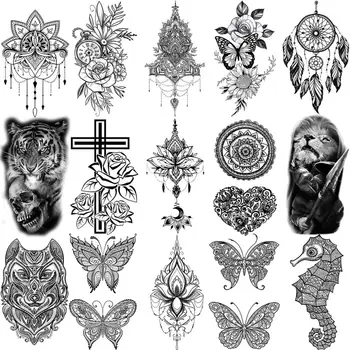 3D Lotus Pandantiv Henna Butterfly Tatuaje Temporare Pentru Femei Adulte Cruce Tigru Leu Flori Tatuaj Fals Gât, Braț, Mână Mic Tatuaj