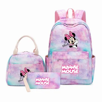 3Pcs/Set Disney Mickey Minnie Mouse Ghiozdan Sac plin de culoare Școală de Fete saci de Adolescent cu masa de Prânz Sac de Călătorie Mochilas