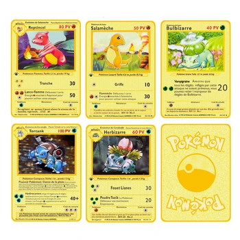 4 Stiluri De Bricolaj Self-Made Pokemon Versiune Franceză Carte De Aur Bulbasaur Squirtle Charmander Colectia Carte De Anime Card Cadou Jucarii