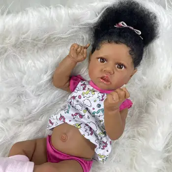 55CM Afro-American Renăscut Saskia Plin de Vinil Corp Lavabile Nou-nascuti Posable Baby Doll Negru Fata Pentru Copii Cadouri