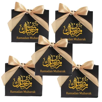 5pcs negru cutii de bomboane arabă Ramadan mubarak Musulmane Islamice Kareem Eid Al-Fitr Iftar Desert decor de masă copil fată băiat cadou