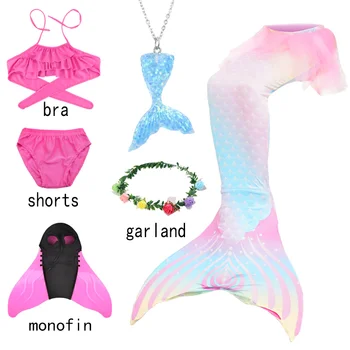 6 buc Set Little Mermaid Cozi cu monofin se Potrivesc pentru Fete de costume de Baie Costum de Carnaval Printesa Bikini Costum de Baie