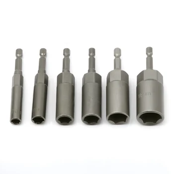 6Pcs 80mm Lungime Bolt Nut Driver Sockets Set Bit Adâncime Electric Cheie Soclu de prindere Hexagonal de 1/4 7 9 11 13 16 18 mm