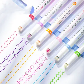 6Pcs/set Kawaii Flori Linie în Formă de Evidențiere Pixuri Roller Vârful Curbei de Linie Marker pentru Scrierea de Jurnalizare de Desen Papetărie