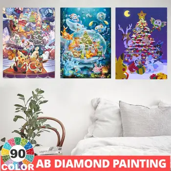AB Catifea Buzunar Monstru Drăguț Pikachu Crăciun 5D DIY 90 de Culori Diamond Pictura Broderie Desene animate Mozaic Jucărie Decor Mobilier