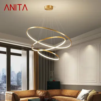 ANITA Nordic Cupru Pandantiv Lampă cu LED-uri de Lux de Aur Simplu Inel de Alama Agățat Lumina Decor Pentru Casa Living Hotel