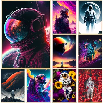 Acuarelă și Spațiu Minunat Astronaut Estetica Nordic Decor de Perete Poze Camera Panza Pictura Imprimare Postere Cadouri
