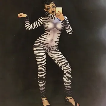Animale Model Imprimat Salopeta Femei Adulte Festival Cosplay Costum Zebra Joc De Rol Pe Scena Crystal Tricou