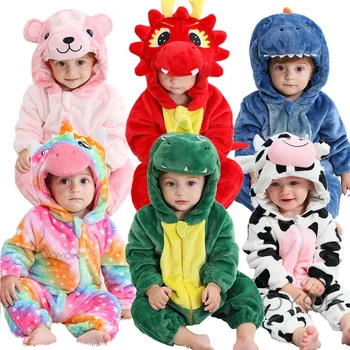 Anime Flanel Salopetă Pentru Copii Unicorn Dinozaur Panda Pijamale Din Bumbac Pentru Copii Băiat Fată Costum De Crăciun Baby Salopeta Kigurumi Utilaje
