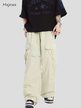 Barbati Pantaloni Solid Stil Safari Cutat Mari Buzunare Largi Streetwear Retro Simplu American Noua Moda Lucra Pantaloni