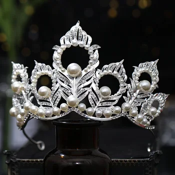 Baroc Cristal Pearl Stras Tiara Coroana Bal Diademă Coroana Pentru Femei Mireasa Nunta Accesorii De Par, Bijuterii Tiara Coroana