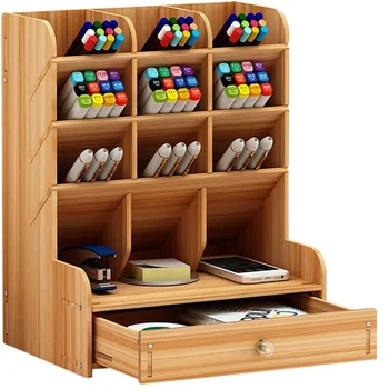 Birou din lemn Organizator Suport Stilou Cutie de Depozitare Multi-Funcțional DIY Desktop Staționare Raft de Depozitare pentru Biroul de Acasă și pentru Școală