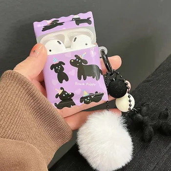 Bomboane cască caz câine negru breloc cu pandantiv drăguț minunat wireless bluetooth desene animate încărcare cutie pentru apple airpod 3 2 1 pro