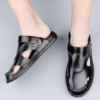 Bărbați Baotou Sandale Două Moduri de A Purta Piele de Vară pe Plajă Papuci de sex Masculin Non-Alunecare Confortabil Pantofi în aer liber de Înaltă Calitate
