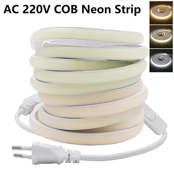 COB LED Strip 220V Lumina de Neon Bar Cu UE Plug Super-Luminos 288Leds/m Impermeabil Flexibil FOB de Bandă LED Silicon Tub Neon