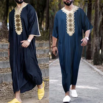 Casual Barbati Caftan Musulman Halat Arabă Costum Național Vintage Imprimate Tradiționale De Sex Masculin Jubba Echipa Arabă Etnice Slamic Haine