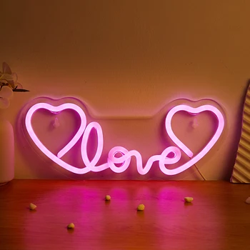 Chi-cumpara Dragostea LED Neon Sign USB Alimentat Semne de Neon Lumina de Noapte 3D de Perete de Arta si Sala de Joc Dormitor Living Decorul Camerei Lampa Semne