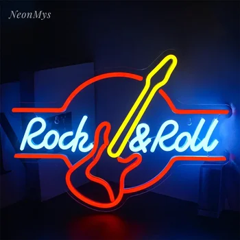 Chitara Rock Neon Led-uri Lumina de Neon Art Decor de Perete pentru Camera de Joc Muzica de Petrecere Rock Studio Bar, Disco Sprijin Personalizat 42x32cm