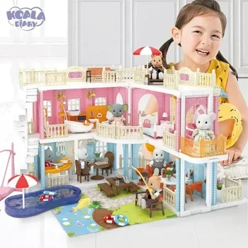Copii Diy Casă de Joacă Jucărie de Construit Vila Școală Spital Asamblarea Mic Mobilier Castel Casa Papusa Fata Cadou de Crăciun
