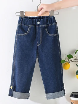 Copii Fata De Jeans Primavara Toamna Talie Elastic Direct Ondulată Denim Pantaloni Copii Pantaloni Casual, Stil Coreean