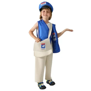 Copilul Domnule Poștaș Costum de Băiat Albastru America Poștașul Costum pentru Copii Mail Purtător de Uniformă