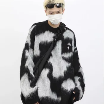 Coreea Moda Streetwear Pulover Barbati Iarna High Street Vintage Maneca Lunga Pulover Casual Y2k Tricot Vrac Pulover Chic