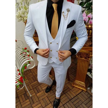 Costume elegante pentru Barbati de Moda Vârf Rever Singur Pieptul Blazer Casual Nunta 3 Bucată de Îmbrăcăminte pentru Bărbați Slim (Sacou+Vesta+Pantaloni)