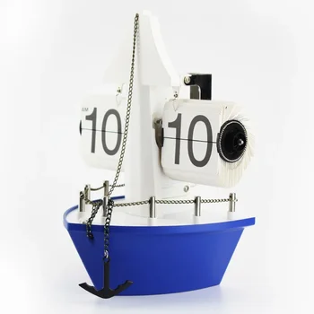 Creative Barcă Cu Pânze Ceas Flip Pirat Navă Automată Retro Flip Frunze Ceas Simplu Și Modern Ceas Acasă Decorare