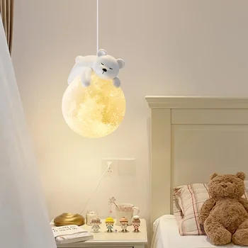 Creative Pandantiv cu LED-uri Lumini Dormitor Noptieră Lumina Camera Copiilor Moon Little Bear Decor Candelabre Acasă Agățat Lampă de Prindere