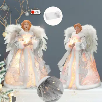 Crăciun bradului de Crăciun Înger Topper Iluminate Pene Decor pentru Pomul de Anul Nou Partidul Prop Reutilizabile Papusa de Stele