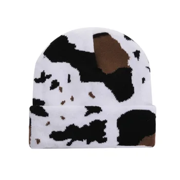 Cute Cow Print Beanie Hat Toamna Iarna Femei Tricot Stretch Cuffed Beanie Pălărie de Moda in aer Liber Cald Rece-dovada Gros Capace