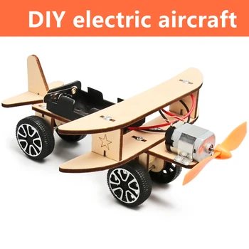 DIY Electric Avioane Jucarii Model plan de Lemn Asamblate biplan pentru Știință Experimentală Jucarii pentru Copii de Predare sida