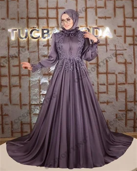 De Lux, Aplicatii Cu Margele Musulman Rochii De Seara Cu Maneca Lunga Islamic Formale De Petrecere, Rochii De Gât Înalt Femeile Arabe Robe De Soirée