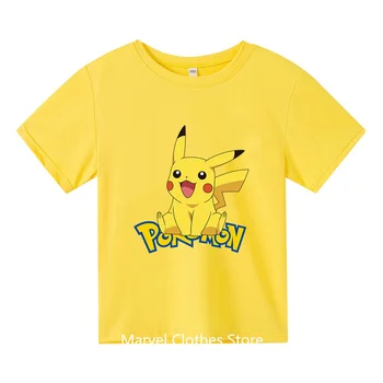 De vară 2024 Copii Pokemon Moda Haine Baieti Maneca Scurta Pikachu Tricou Fete Jachete Casual Cool T-shirt